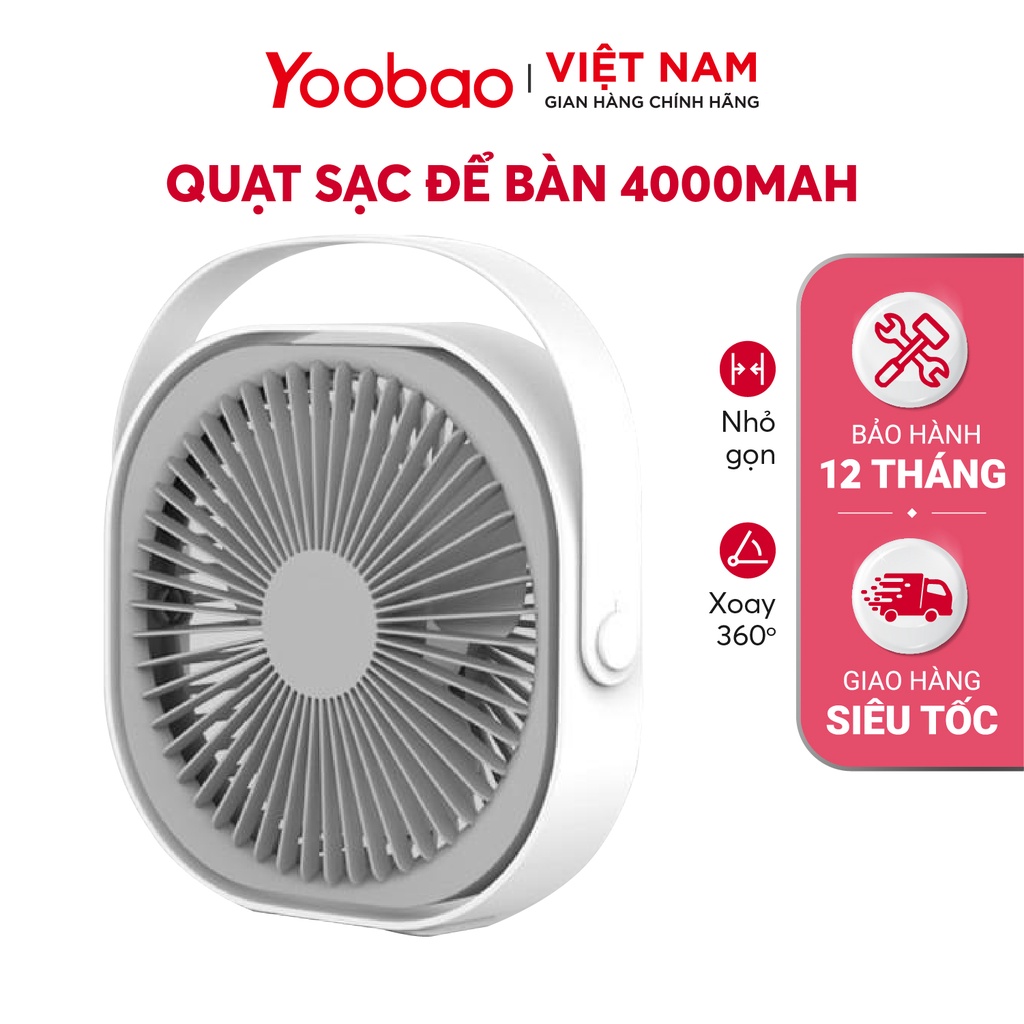 Quạt sạc mini để bàn Yoobao M102 4000mAh xoay 360 độ