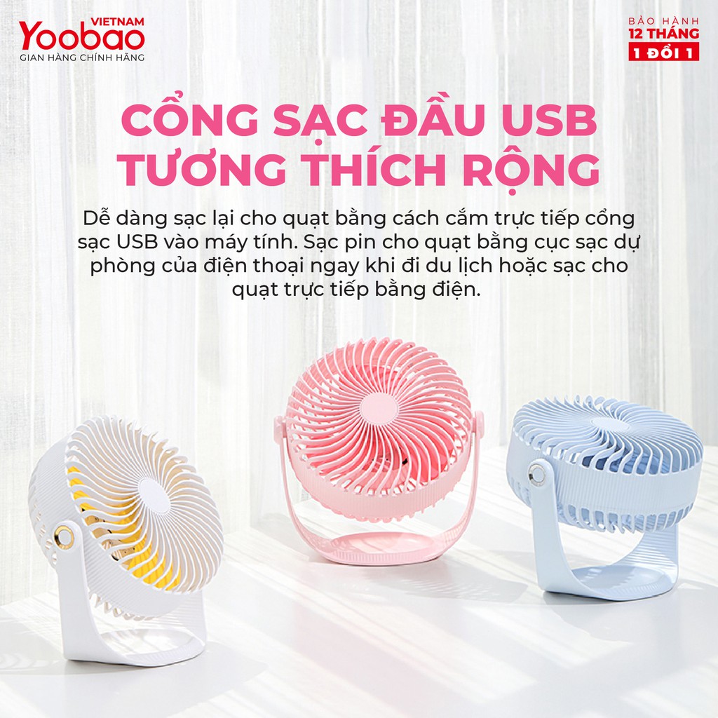 Quạt sạc mini để bàn Yoobao F12 2000mAh 8 Quạt sạc mini để bàn Yoobao F12 2000mAh - Ảnh 8