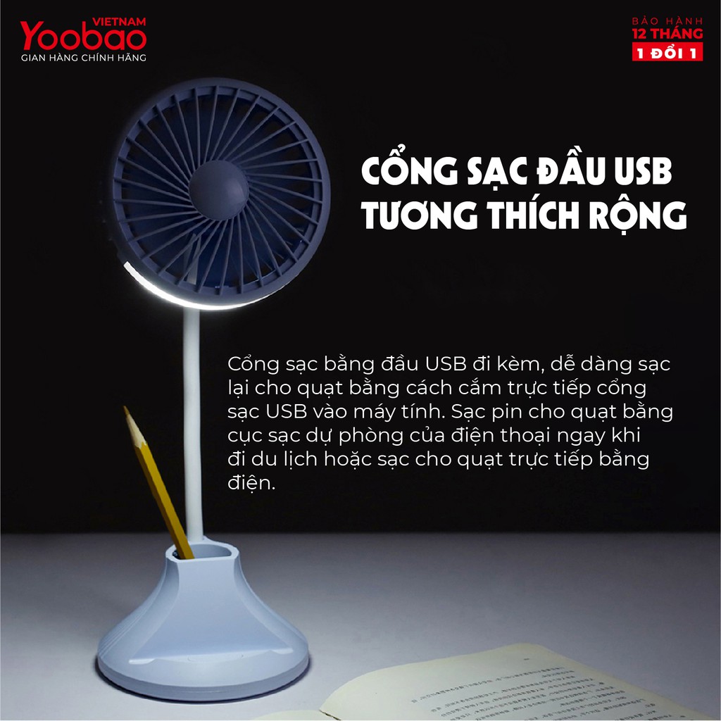 Quạt tích điện Yoobao D8 2000mAh đèn bàn học 8 Quạt tích điện Yoobao D8 2000mAh đèn bàn học - Ảnh 8