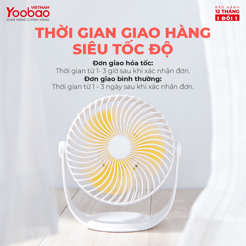 Quạt sạc mini để bàn Yoobao F12 2000mAh 3 Quạt sạc mini để bàn Yoobao F12 2000mAh - Ảnh 3