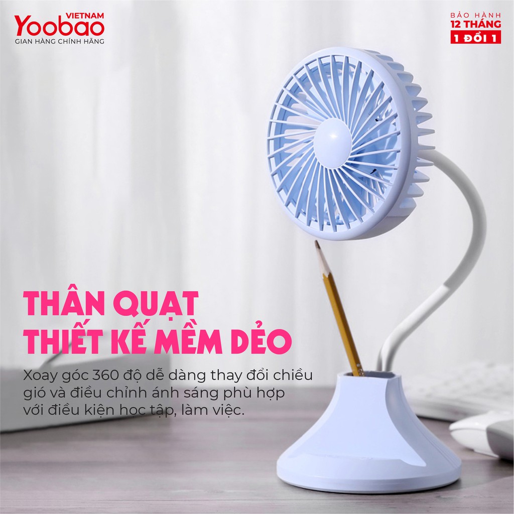 Quạt tích điện Yoobao D8 2000mAh đèn bàn học 9 Quạt tích điện Yoobao D8 2000mAh đèn bàn học - Ảnh 9