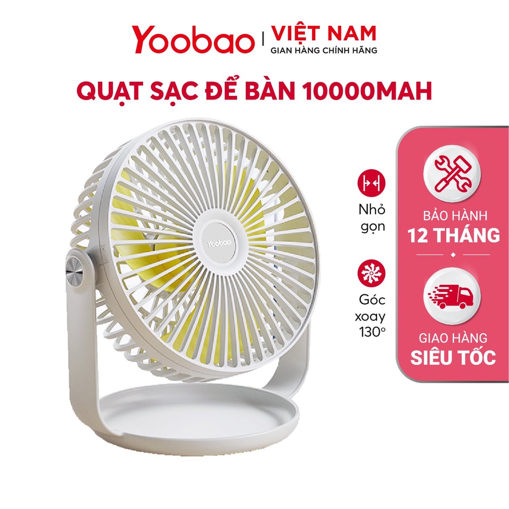 Quạt Tích Điện Yoobao F2 Pro 10000mAh – Quạt Để Bàn Pin Trâu 50 Giờ, Sạc Type-C, 3 Tốc Độ Gió