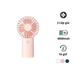Quạt mini tích điện cầm tay có lồng nhựa bảo vệ Jisulife F2D màu hồng-like new