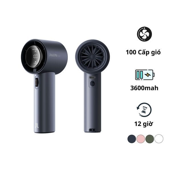 Quạt mini tích điện cầm tay có lồng nhựa bảo vệ Jisulife FA53-ABS PRO 1, màu xanh dương-like new