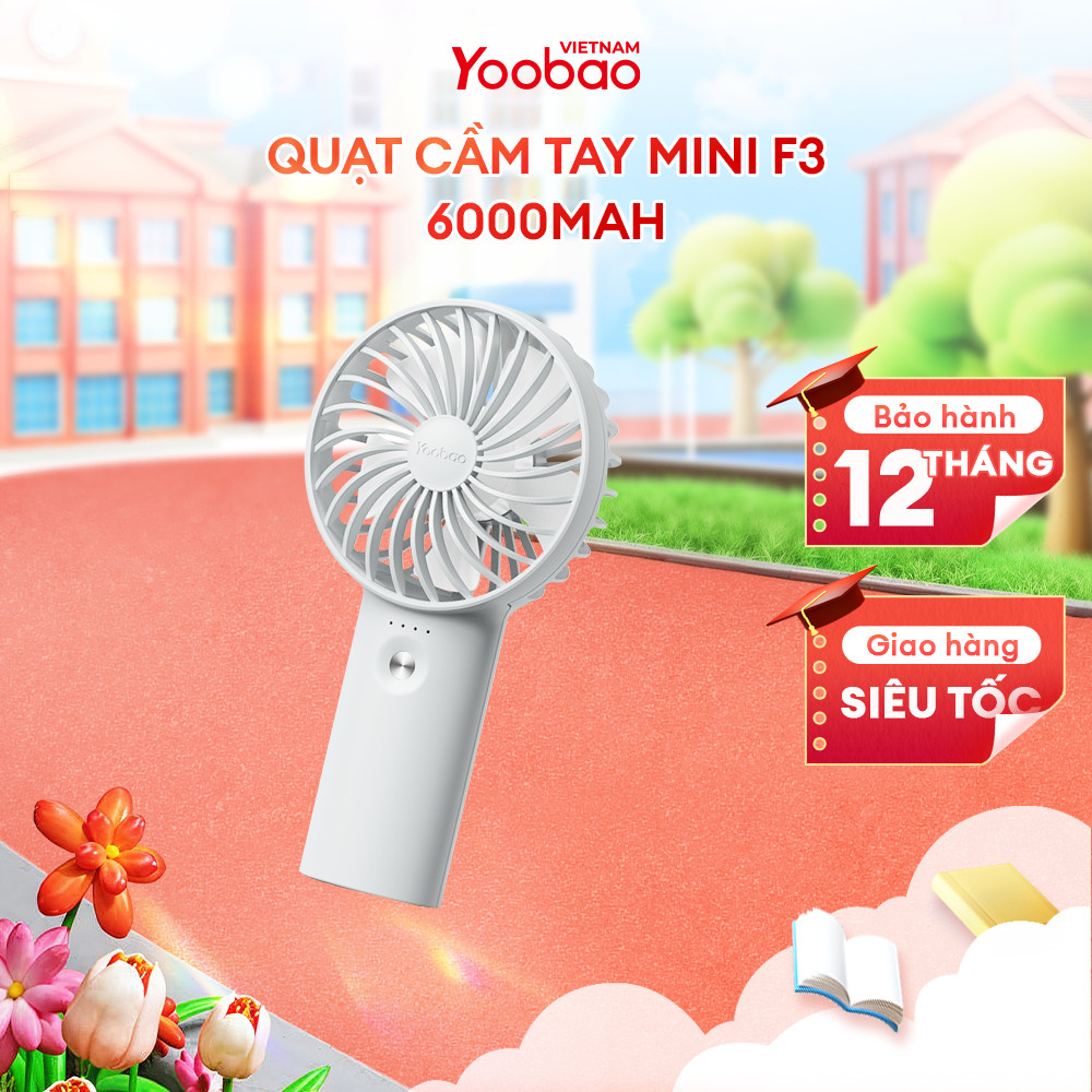 Quạt Tích Điện Mini Cầm Tay Yoobao F3 6000mAh – Pin Trâu Lên Đến 32 Giờ, 3 Tốc Độ Gió, Sạc USB Tiện Lợi