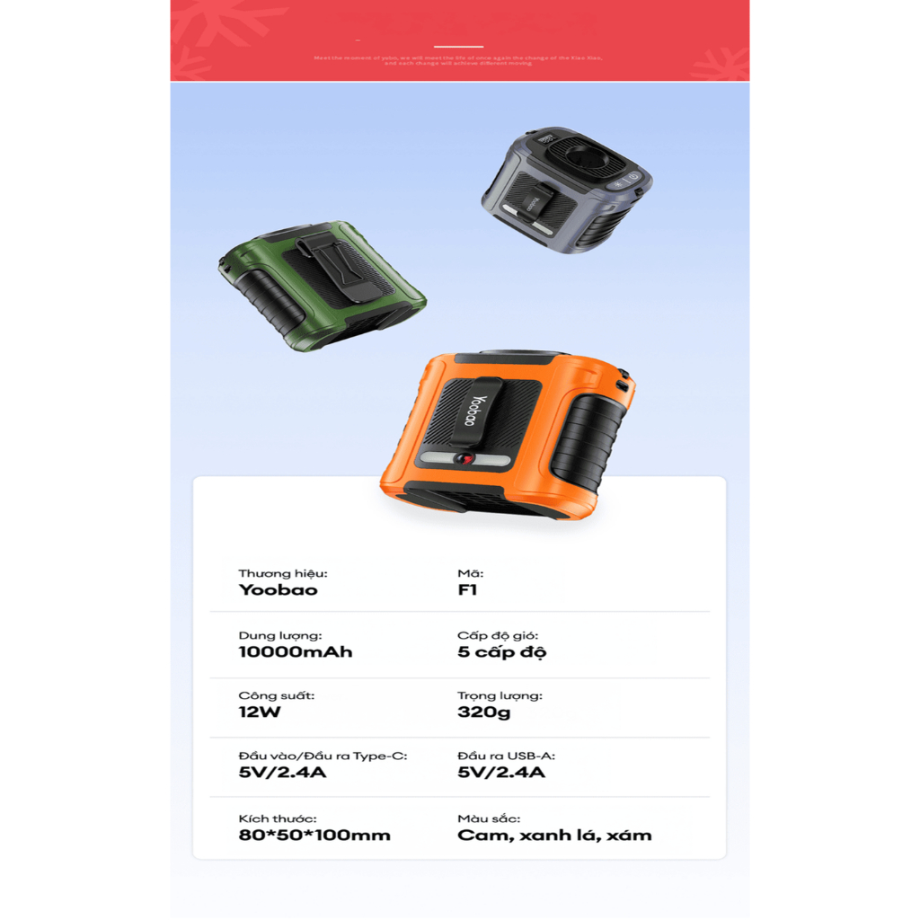 Quạt Đeo Thắt Lưng Yoobao F1 8000mAh 9 Quạt Đeo Thắt Lưng Yoobao F1 8000mAh - Ảnh 9