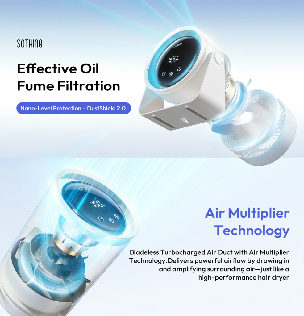 Quạt để bàn lọc không khí Sothing Air 17 Quạt để bàn lọc không khí Sothing Air màu trắng, thiết kế turbo không cánh, màn hình cảm ứng, đặt trên bàn bếp