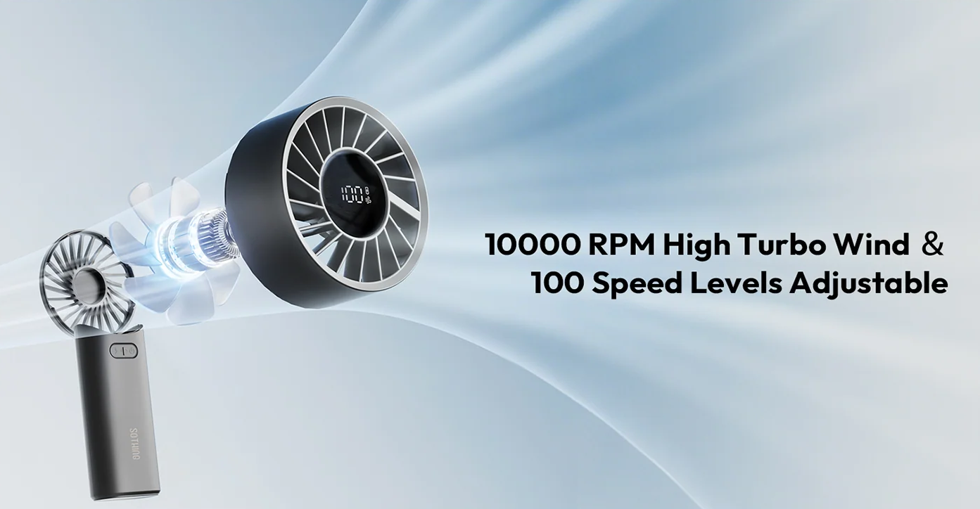 Quạt cầm tay Sothing Engine 60 18 100 Cấp Độ Gió — Điều Chỉnh Liên Tục Bằng Giữ Nút