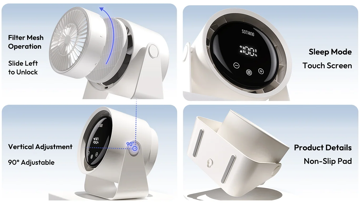 Quạt để bàn lọc không khí Sothing Air 23 Chế độ Sleep Mode & màn hình cảm ứng — Kiểm soát trực tiếp không cần remote