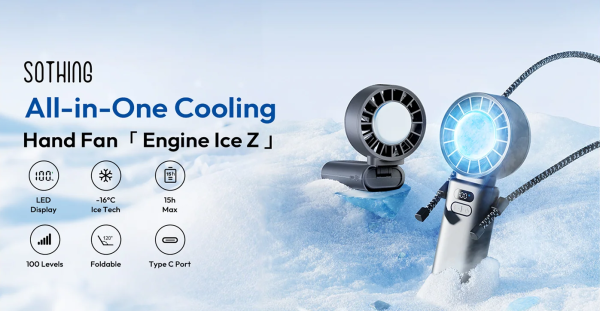Quạt cầm tay Sothing Engine Ice Z 3600mAh 41 Quạt cầm tay Sothing Engine Ice Z màu đen kèm dây đeo cổ và màn hình LED hiển thị pin