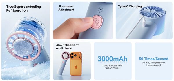 Quạt cầm tay sò lạnh Sothing Ice 09 3000mAh 21 Sò lạnh siêu dẫn — Giảm 8°C trên da chỉ sau 3 giây