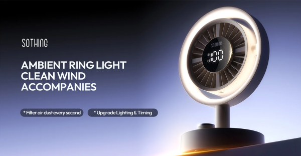 Quạt để bàn mini Sothing Air 12 17 Quạt để bàn Sothing Air 12 màu trắng, đèn viền LED bao quanh, đế xoay để bàn