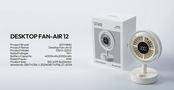 Quạt để bàn mini Sothing Air 12 22 Hai tùy chọn dung lượng pin — 4000mAh hoặc 2000mAh