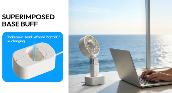 Quạt cầm tay sò lạnh Sothing Ice Z Plus 6000mAh 10W 30 Đế sạc chuyên dụng — Tích hợp motor lắc đầu tự động